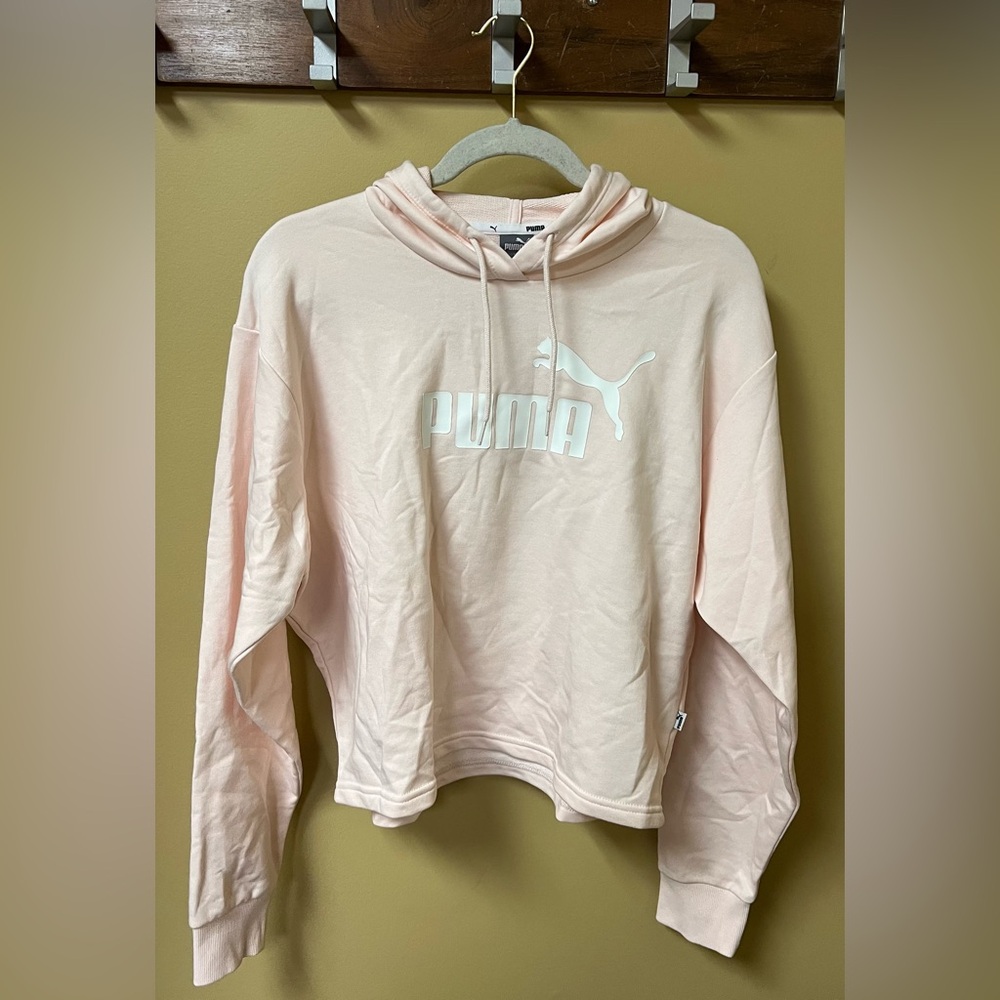 PUMA Women's Rosewater Pink and White Essentials Cropped Hoodie NWT